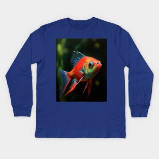 Stunning Hyperrealistic Oil Painting of Cardinal Tetras in Enchanting Aquarium Kids Long Sleeve T-Shirt